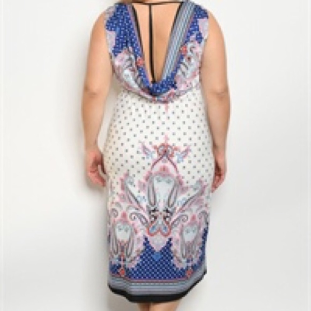 Plus Size Blue Paisley Midi Dress 1X - Picture 2 of 2